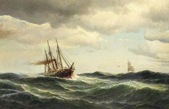Carl Bille Dampfsegler auf sturmischer See Norge oil painting art
